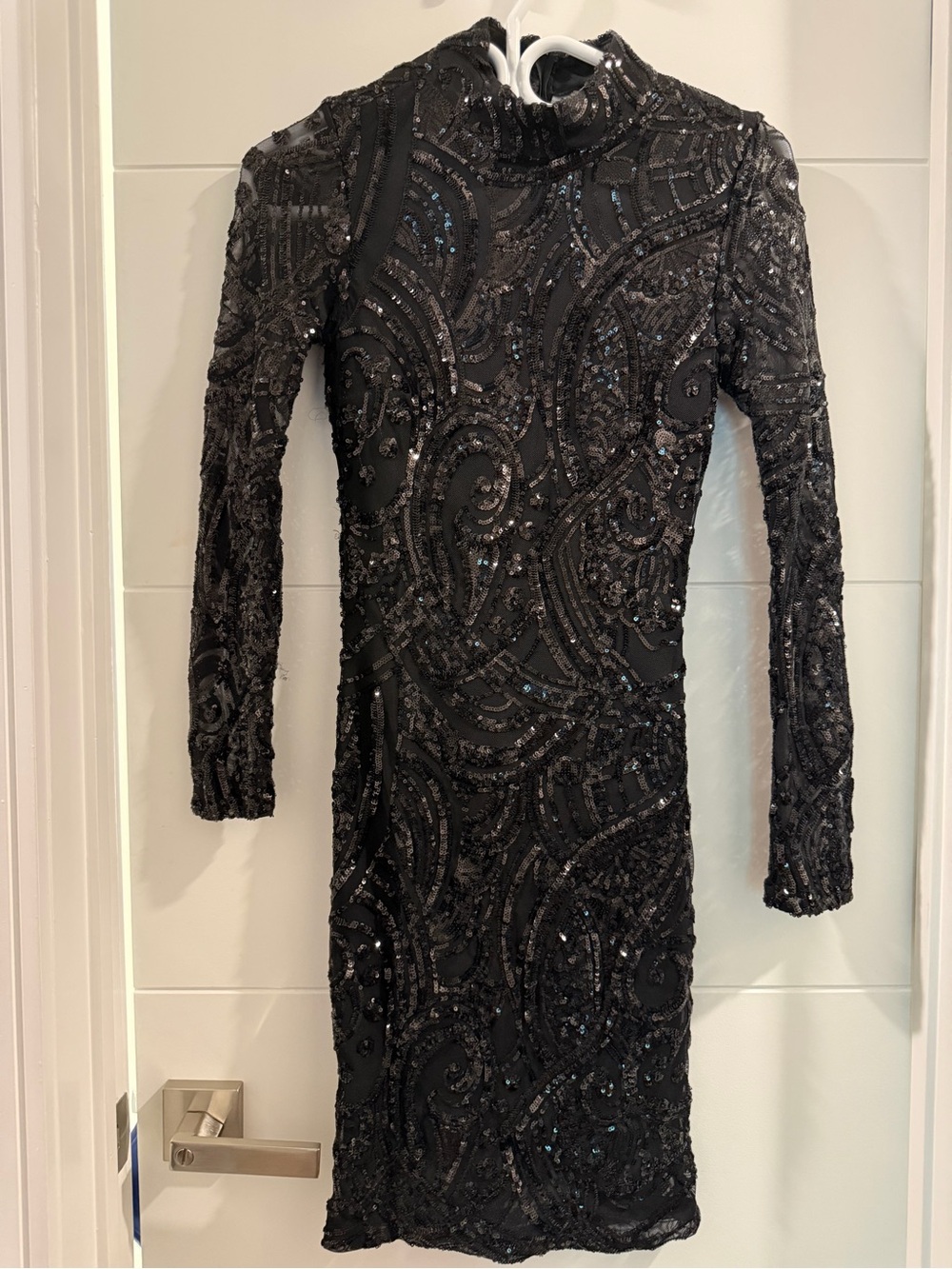 Black Long-Sleeve Beaded Cocktail Dress